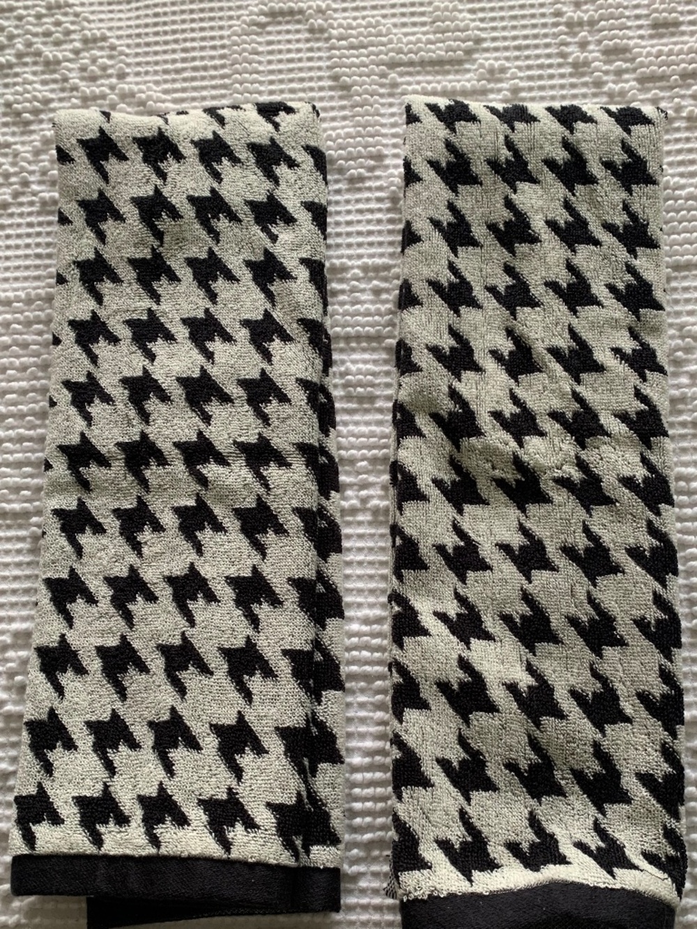 Two Black and White Houndstooth Hand Towels